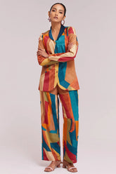Multi Colored Printed Co-Ord Set in Crepe - red crepe saree