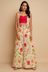 Off White Crop Top Jacket with Palazzo