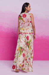 Off White Crop Top Jacket with Palazzo - white saree