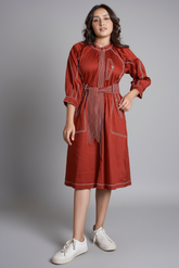 Rust Orange Linen Round Color Dress