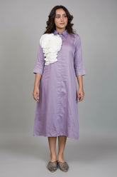 Lilac Linen Floral Patch Work Dress