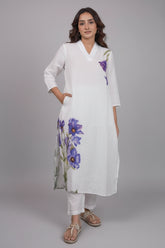 Pearl White Linen Floral Printed Co-Ord Set with Pocket