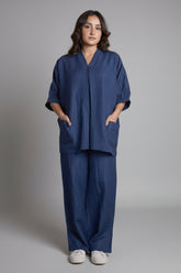 Navy Blue Linen Co-Ord Set with Pocket