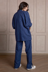 Navy Blue Linen Co-Ord Set with Pocket
