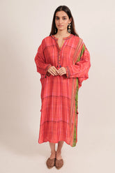 Orange and Maroon Printed Kurti with Embroidery