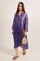Blue Silk Printed Kurti with Embroidery