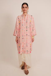 Pink Silk Thread Embroidered Straight Cut Top