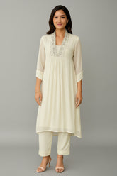 Cream Georgette Sequin Cutdana Worked Kurti Set