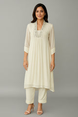 Cream Georgette Sequin Cutdana Worked Kurti Set