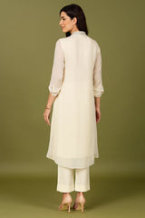 Cream Georgette Sequin Cutdana Worked Kurti Set