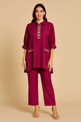 Pink Imported Silk Co-Ord Set with Beads and Cutdana Work