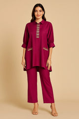 Pink Imported Silk Co-Ord Set with Beads and Cutdana Work