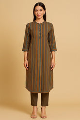 Multi Colored Muslin Silk Stripe Printed Kurti Set