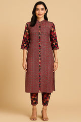 Pink Muslin Silk Geometric Print Kurti Set