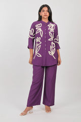 Purple Jatan Cotton Embroidered Co-Ord Set