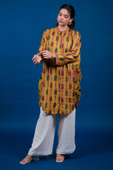 Mustard Crepe Silk Floral Printed Kurti