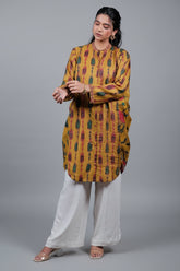 Mustard Crepe Silk Floral Printed Kurti