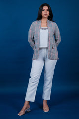 Off White Cotton Co-Ord Set with Checks Jacket