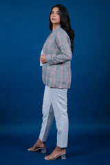 Off White Cotton Co-Ord Set with Checks Jacket