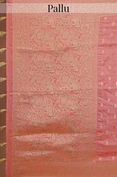 Flamingo Pink Woven Butti Saree in Muga Silk with Elephant and Peacock Motifs - pink silk saree