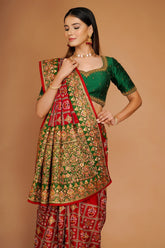 Maroon Traditional Gharchola Saree in Silk with All Over Embroidery - maroon silk saree embroidery