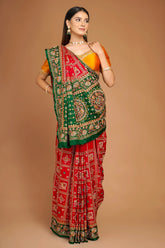 Red Checks Embroidered Silk Bridal Gharchola Saree