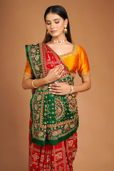 Red Checks Embroidered Silk Bridal Gharchola Saree