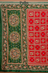 Red Checks Embroidered Silk Bridal Gharchola Saree