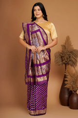 Violet Purple Traditional Woven Saree in Silk with Paisley and Human Inspired Motifs Pallu