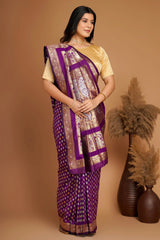 Violet Purple Traditional Woven Saree in Silk with Paisley and Human Inspired Motifs Pallu