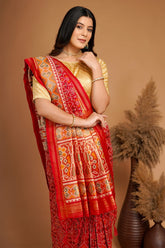 Red Traditional Patola Woven Saree in Silk - red silk saree patola
