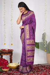 Violet Purple Traditional Patola Woven Saree in Silk - purple silk saree patola