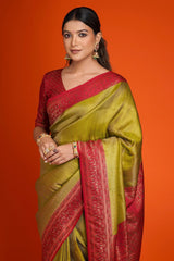 Olive Green Art Silk All Over Woven Saree