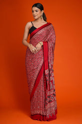 Maroon Art Silk Kalamkari Printed Saree with Paisley Motifs