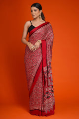 Maroon Art Silk Kalamkari Printed Saree with Paisley Motifs