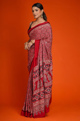Maroon Art Silk Kalamkari Printed Saree with Paisley Motifs - maroon silk saree kalamkari