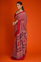 Maroon Art Silk Kalamkari Printed Saree with Paisley Motifs