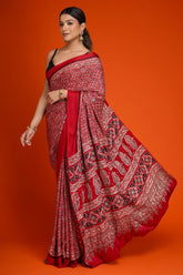 Maroon Art Silk Kalamkari Printed Saree with Paisley Motifs - maroon silk saree kalamkari