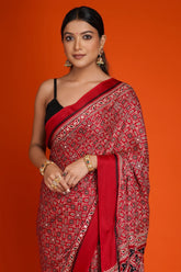 Maroon Art Silk Kalamkari Printed Saree with Paisley Motifs - maroon silk saree kalamkari