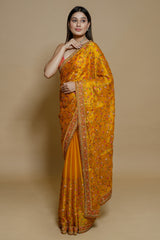 Orange Shimmer Organza Embroidered Saree - red organza saree embroidered