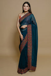 Teal Green Chiffon Georgette Embroidery and Swarovski Work Saree
