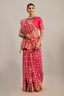 Pink Georgette Checks Bandhej Woven Saree with Pitta and Cutdana Work - pink georgette saree bandhej