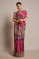 Purple Satin Silk Saree with Embroidery and Cutdana Work