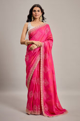 Pink Silk Bandhani Print Saree with Sequin Embellished Scallop Border