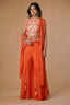 Orange Silk Handwork Crop Top Palazzo with Dupatta - orange silk saree