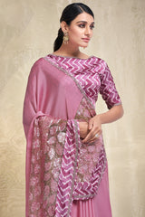 Pink Crepe Georgette Saree with Sequins Work On Border