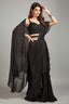 Black Embellished Pre Stitched Ruffled Saree in Chiffon Georgette with Cutdana and Sequins Work Blouse - black chiffon saree