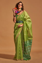 Moss Green Handloom Art Silk Woven Saree