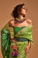 Moss Green Handloom Art Silk Woven Saree