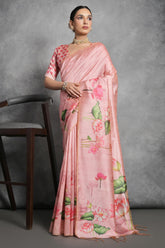 Tussar Silk Digital Floral Printed Saree - silk saree